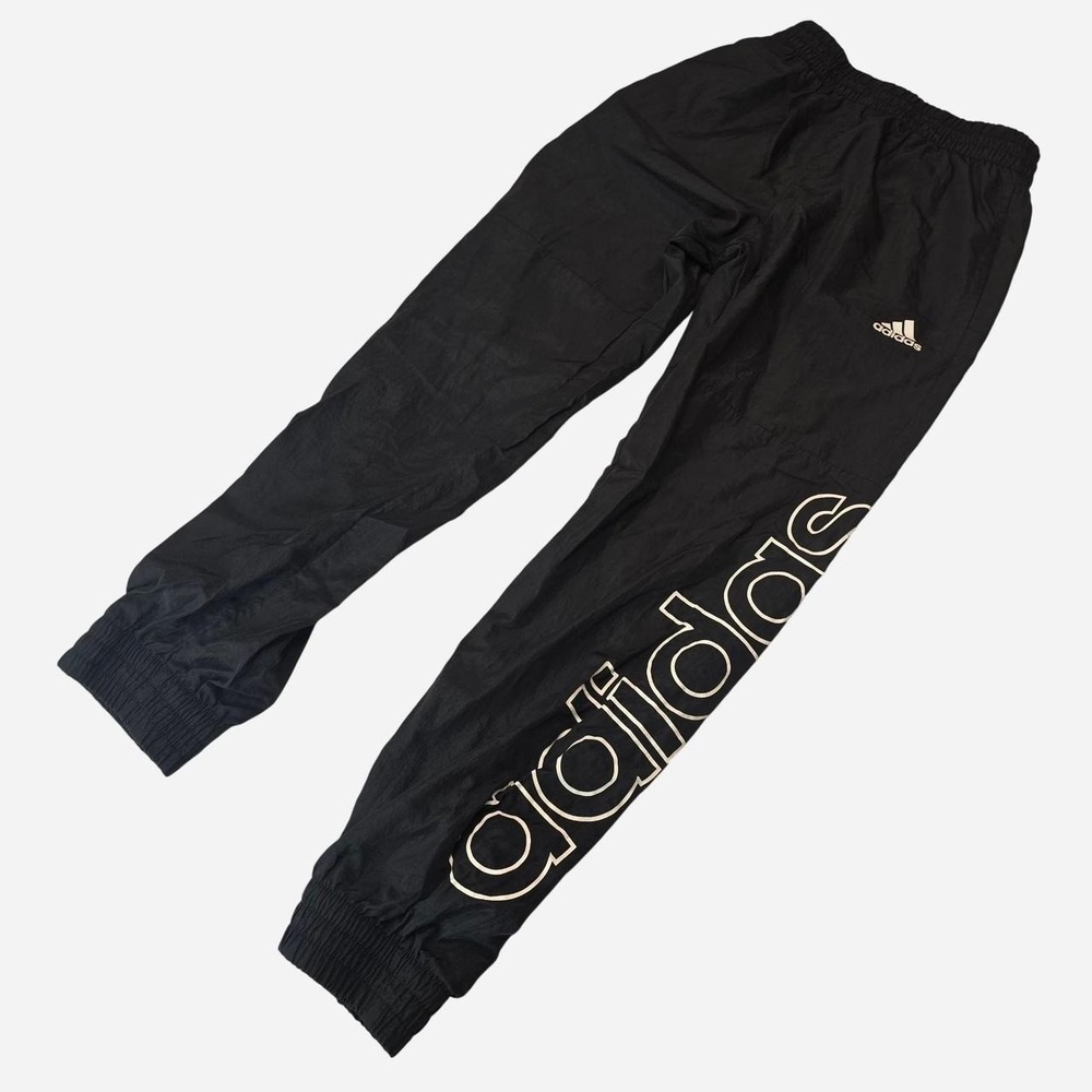 Adidas‎ black track pants nylon white logo kids- 10-12 M)